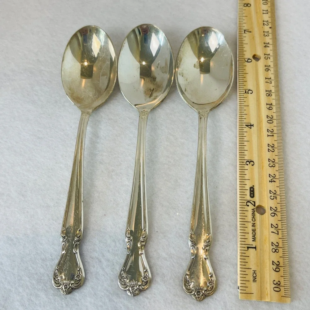 Rogers & Bro Daybreak Silver Plate Soup Spoons Set of 3 Reinforced Plate Vintage